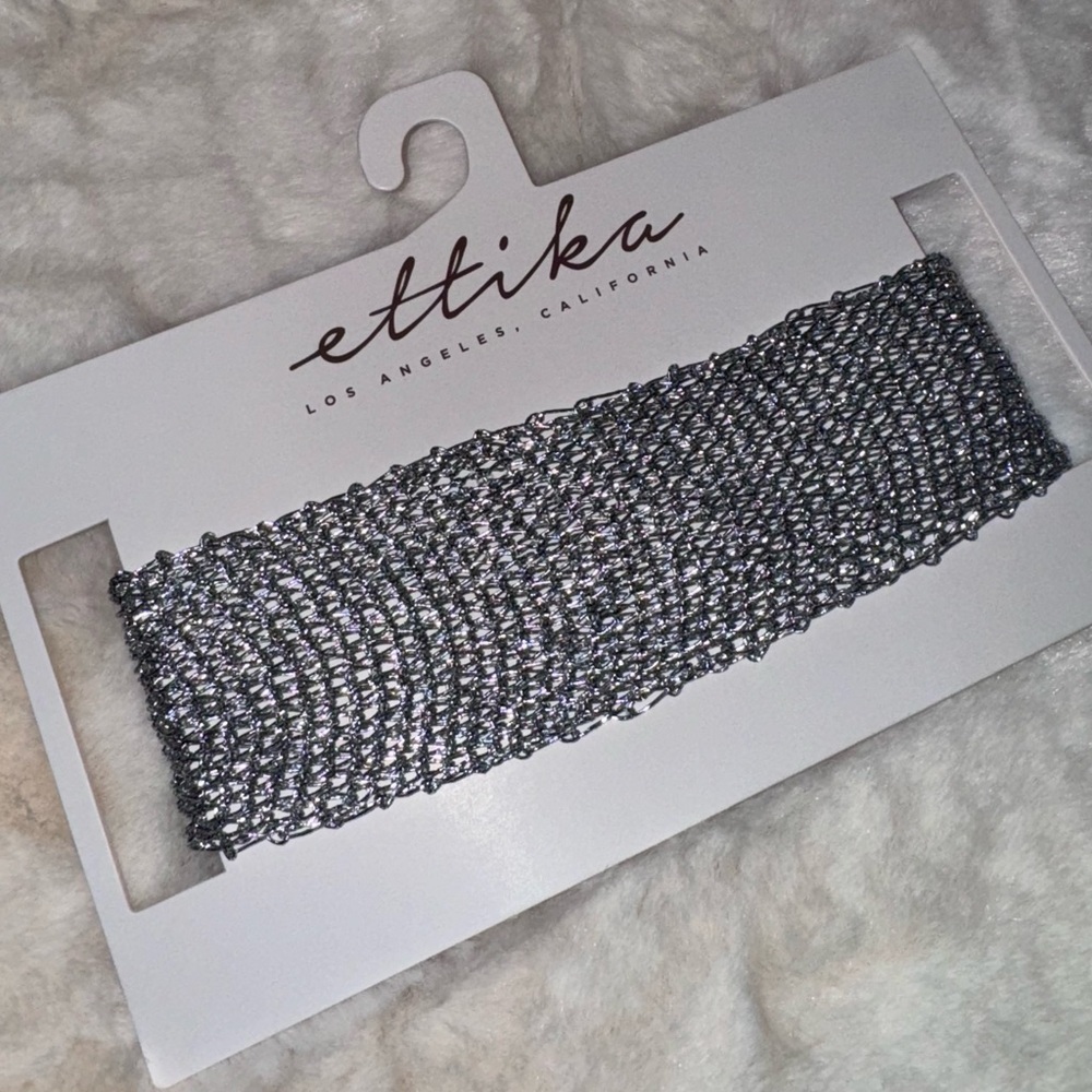 ettika Silver Sparkle Wide Mesh Choker Necklace